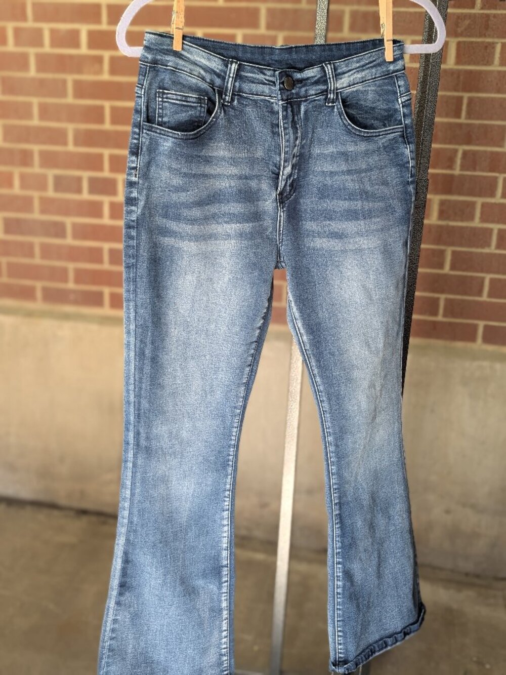 Roswear Jeans Womens Medium Blue Mid Rise Bootcut Stretch Denim Slim Flare Y2K